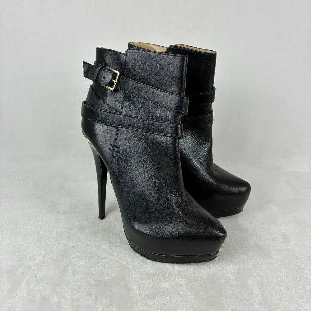 ALDO Leather Platform Stiletto Ankle Boots -8.5 Black Straps Whimsigoth Gothic